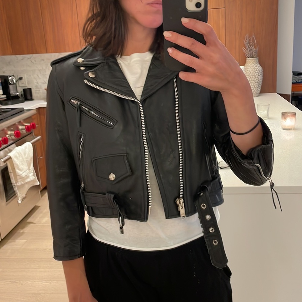 UNIK 100% cropped Moto leather jacket (XS/S)